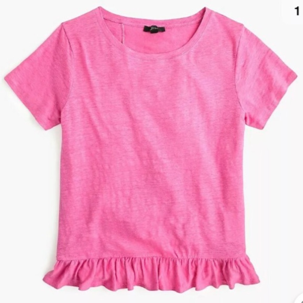 J. Crew linen ruffle back tee pink XL NWT
